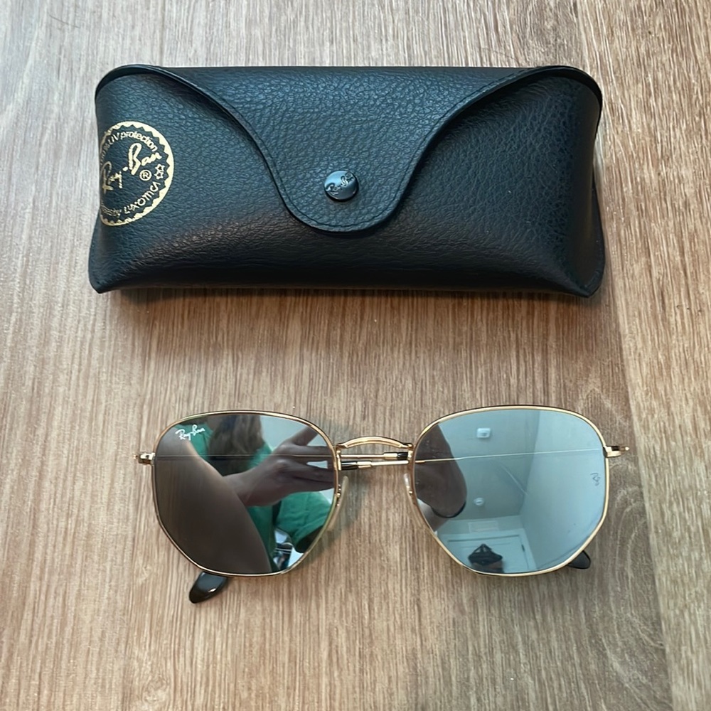 Ray-ban gold and silver mirrored hexagonal sunglasses